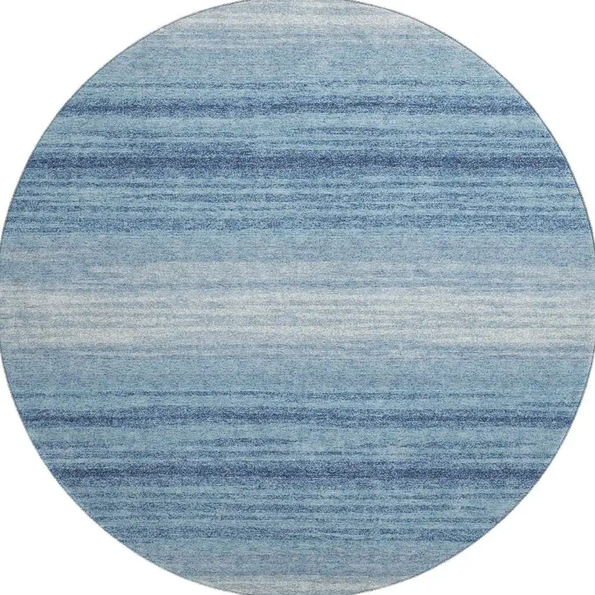 8' Blue And Ivory Striped Washable Round Rug With UV Protection Photo 3