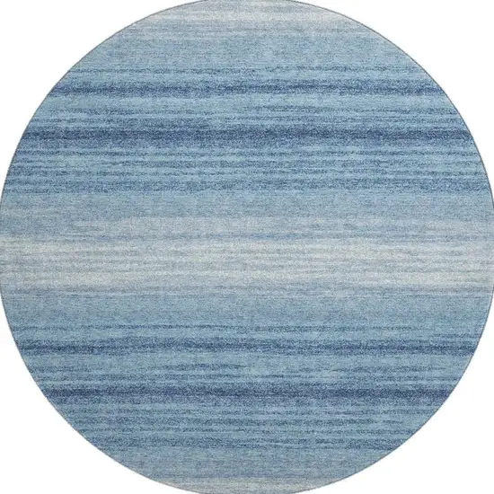8' Blue And Ivory Striped Washable Round Rug With UV Protection Photo 3