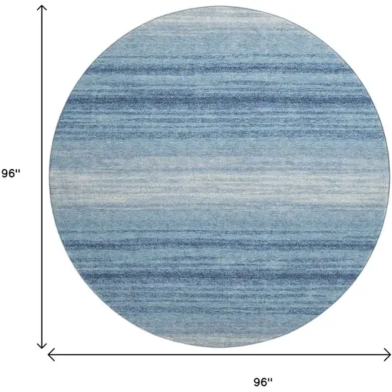 8' Blue And Ivory Striped Washable Round Rug With UV Protection Photo 9