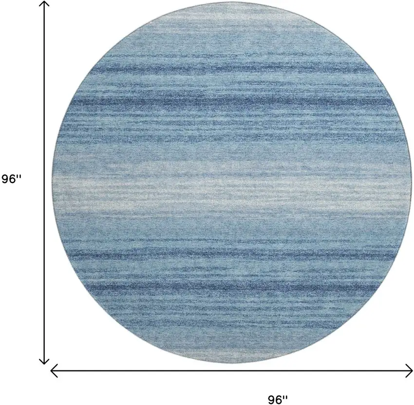 8' Blue And Ivory Striped Washable Round Rug With UV Protection Photo 9