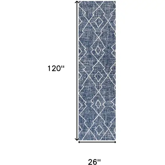 10' Blue And Ivory Trellis Indoor Outdoor Runner Rug Photo 3