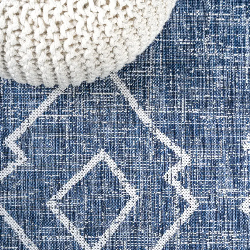 10' Blue And Ivory Trellis Indoor Outdoor Runner Rug Photo 9