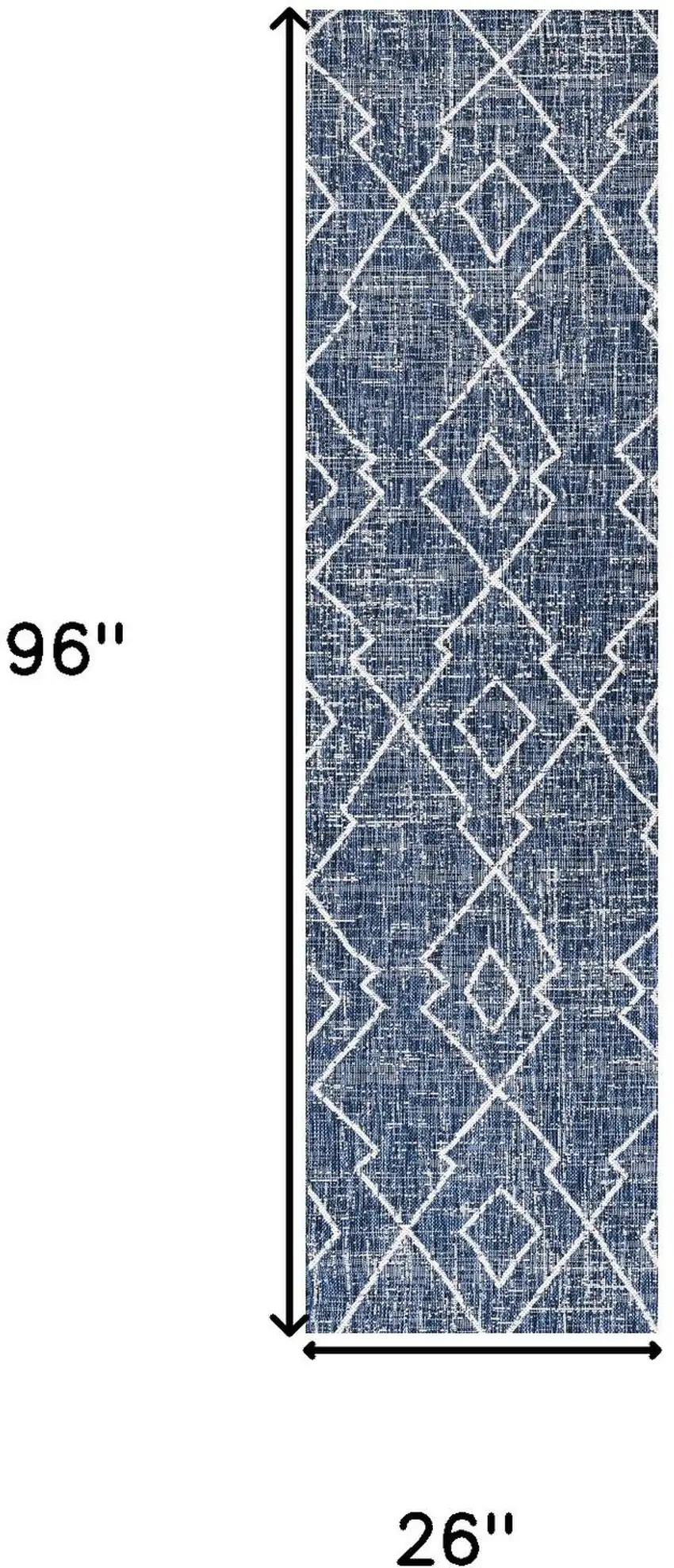 8' Blue And Ivory Trellis Indoor Outdoor Runner Rug Photo 3