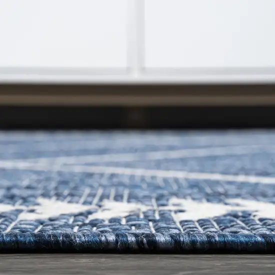 10' Blue And Ivory Trellis Indoor Outdoor Runner Rug Photo 9