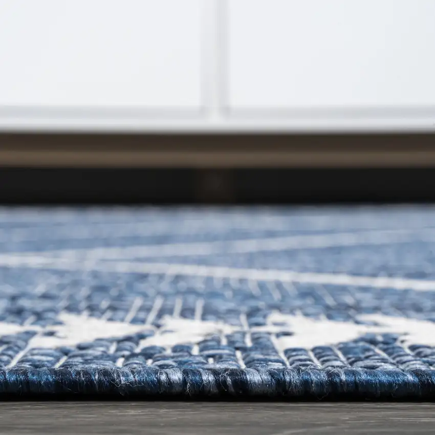 10' Blue And Ivory Trellis Indoor Outdoor Runner Rug Photo 9