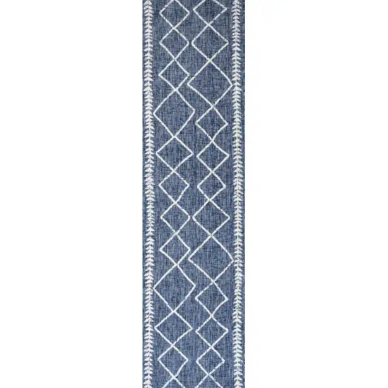 10' Blue And Ivory Trellis Indoor Outdoor Runner Rug Photo 2