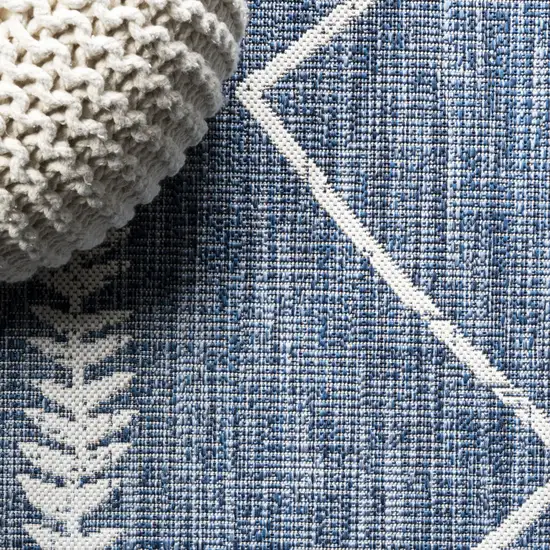 10' Blue And Ivory Trellis Indoor Outdoor Runner Rug Photo 9