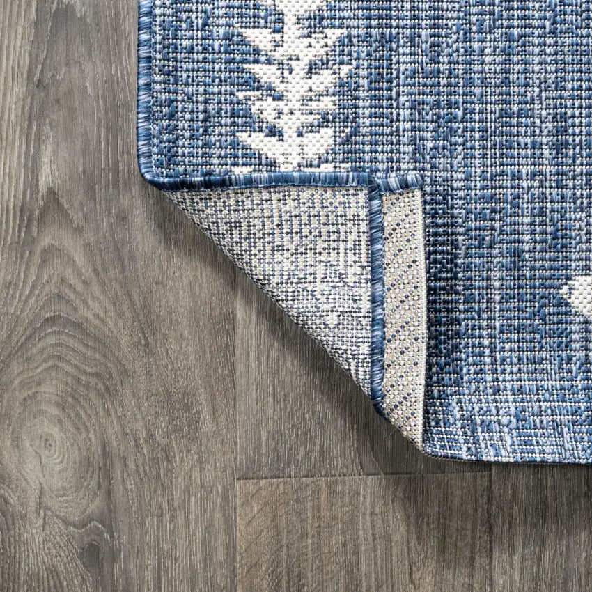 8' Blue And Ivory Trellis Indoor Outdoor Runner Rug Photo 8