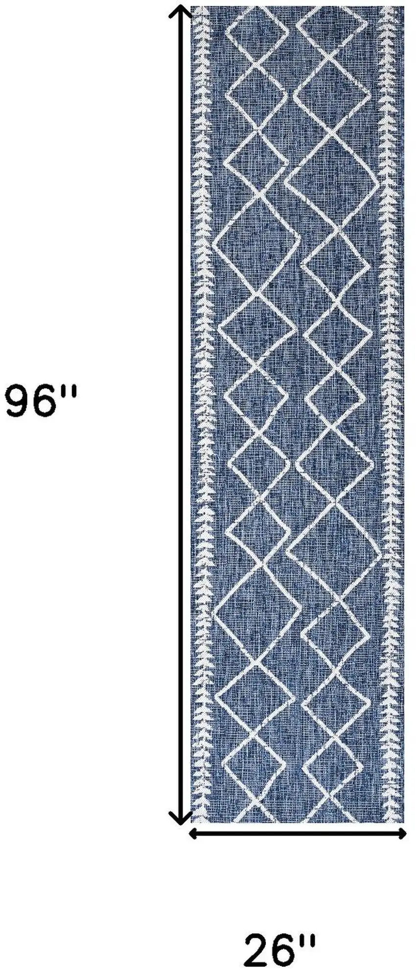 8' Blue And Ivory Trellis Indoor Outdoor Runner Rug Photo 3