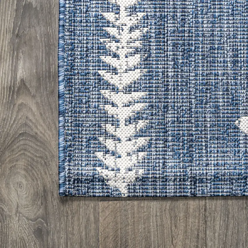 8' Blue And Ivory Trellis Indoor Outdoor Runner Rug Photo 9