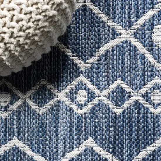 10' Blue And Ivory Trellis Indoor Outdoor Runner Rug Photo 9