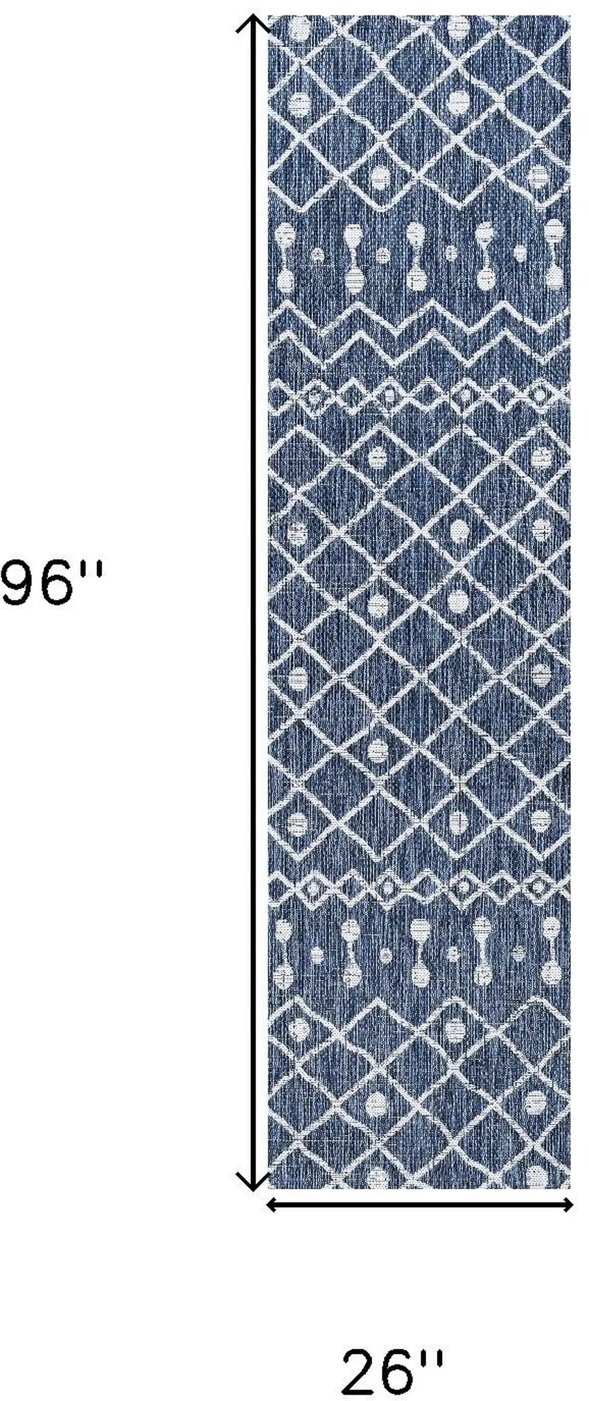 8' Blue And Ivory Trellis Indoor Outdoor Runner Rug Photo 3