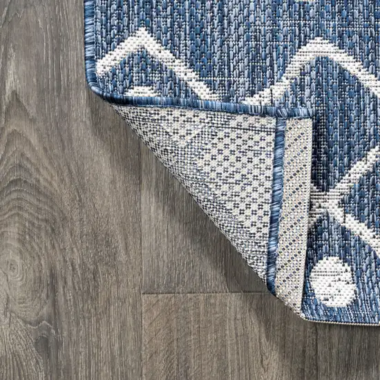 8' Blue And Ivory Trellis Indoor Outdoor Runner Rug Photo 7