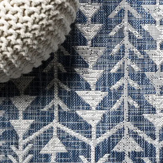 10' Blue And Ivory Trellis Indoor Outdoor Runner Rug Photo 9