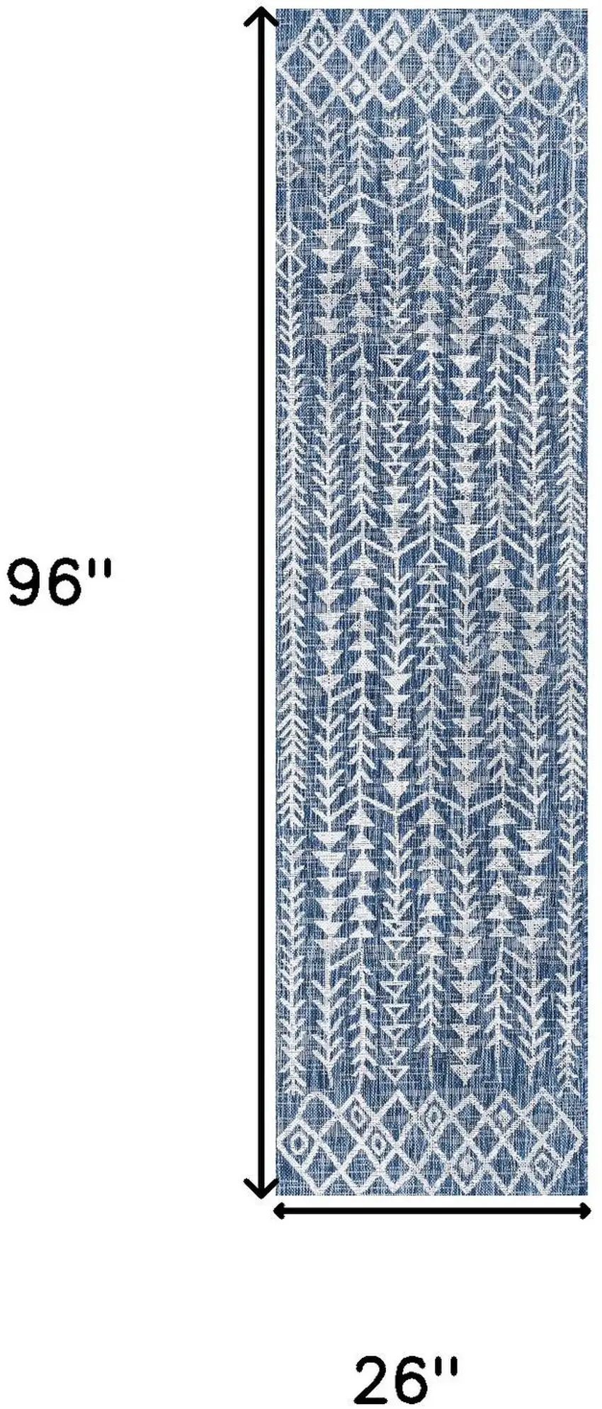 8' Blue And Ivory Trellis Indoor Outdoor Runner Rug Photo 3