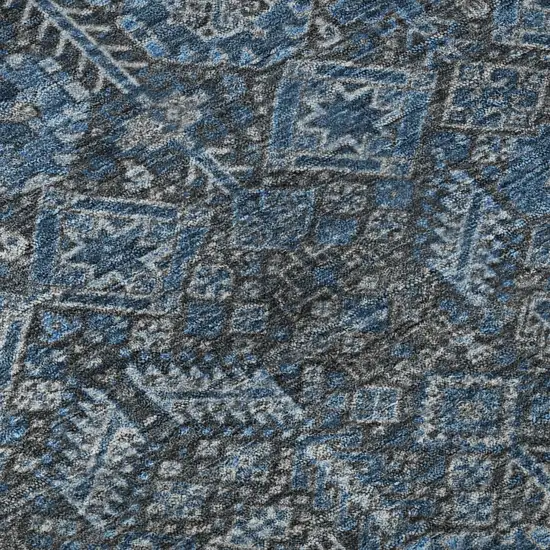 8' Blue And Ivory Tribal Washable Round Rug With UV Protection Photo 9