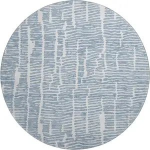 Photo of 8' Blue And Ivory Vermicular Washable Round Rug With UV Protection