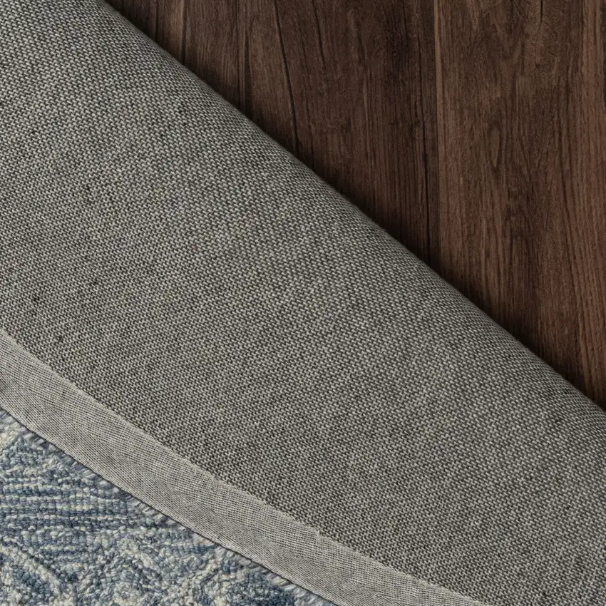 5' Blue And Ivory Wool Floral Hand Tufted Round Rug Photo 9