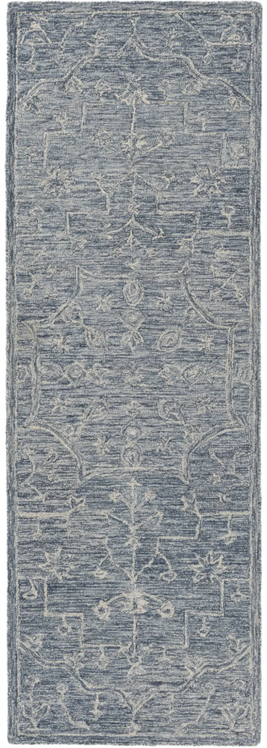 8' Blue And Ivory Wool Floral Hand Tufted Runner Rug Photo 2