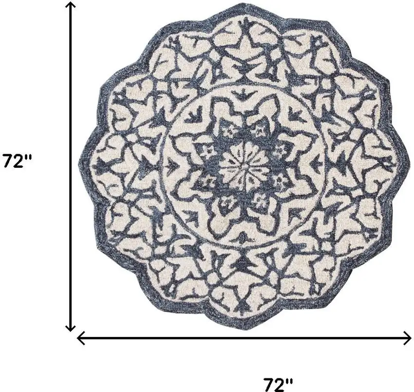 6' Blue And Ivory Wool Medallion Hand Tufted Round Rug Photo 3