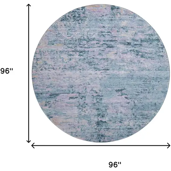 8' Blue And Lavender Abstract Washable Round Rug With UV Protection Photo 9
