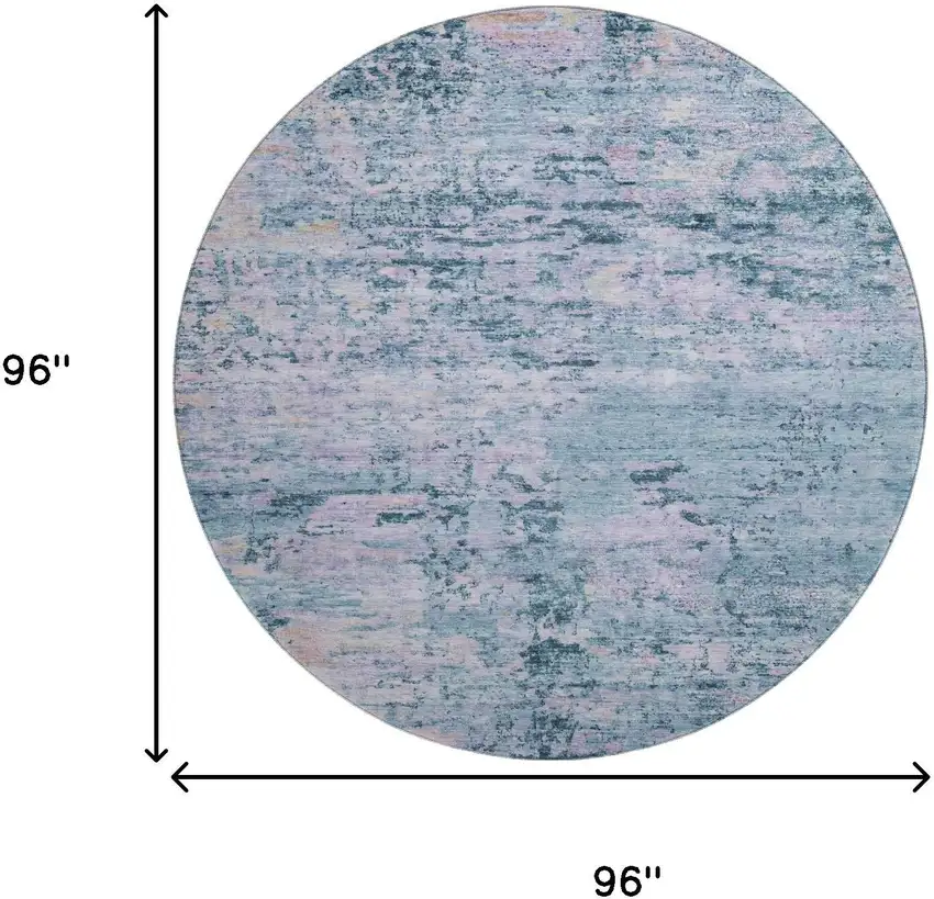 8' Blue And Lavender Abstract Washable Round Rug With UV Protection Photo 9