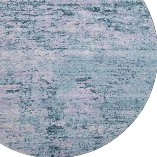 8' Blue And Lavender Abstract Washable Round Rug With UV Protection Photo 2