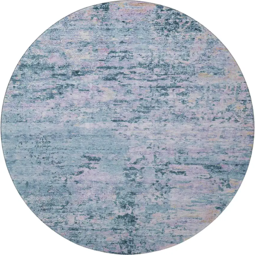 8' Blue And Lavender Abstract Washable Round Rug With UV Protection Photo 3