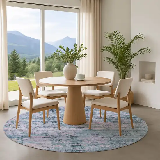 8' Blue And Lavender Abstract Washable Round Rug With UV Protection Photo 4