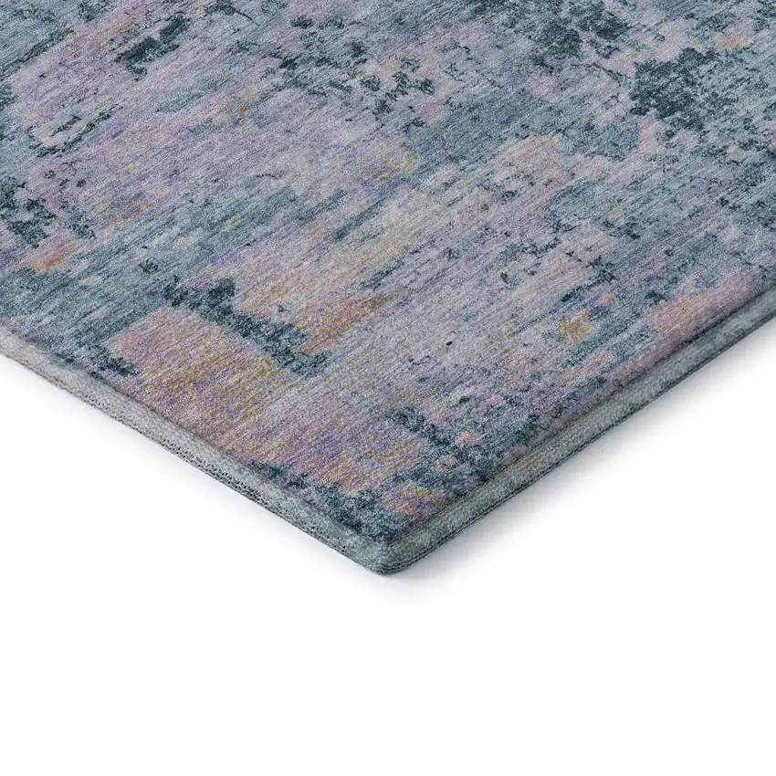 8' Blue And Lavender Abstract Washable Round Rug With UV Protection Photo 6