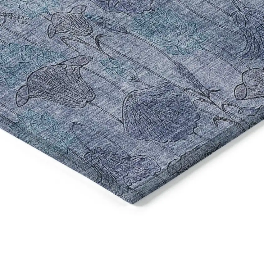 8' Blue And Lavender Round Floral Washable Indoor Outdoor Area Rug Photo 4