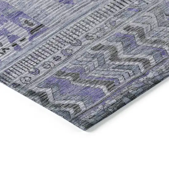 8' Blue And Lavender Round Striped Washable Indoor Outdoor Area Rug Photo 7