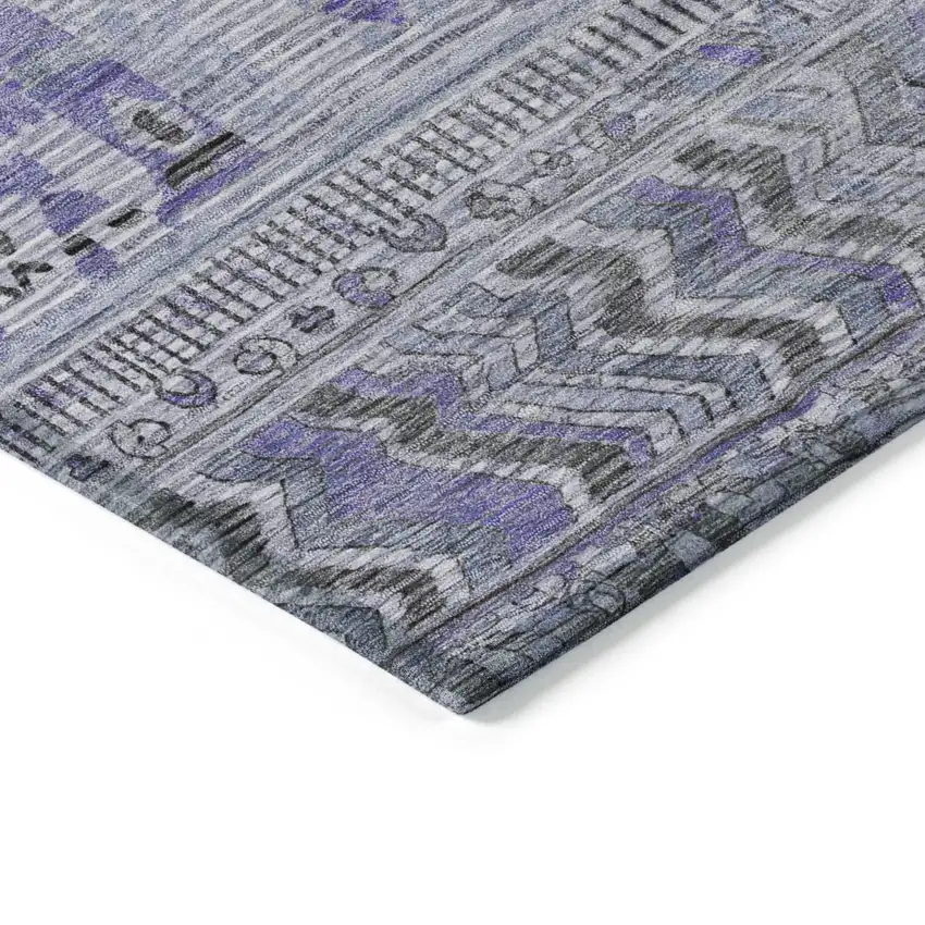 8' Blue And Lavender Round Striped Washable Indoor Outdoor Area Rug Photo 7