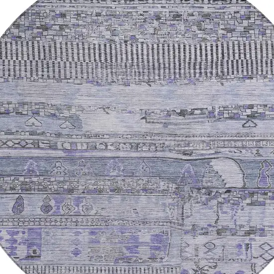 8' Blue And Lavender Round Striped Washable Indoor Outdoor Area Rug Photo 4