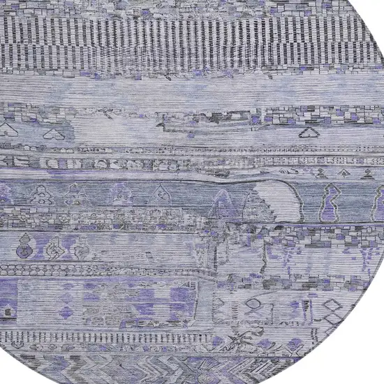 8' Blue And Lavender Round Striped Washable Indoor Outdoor Area Rug Photo 8