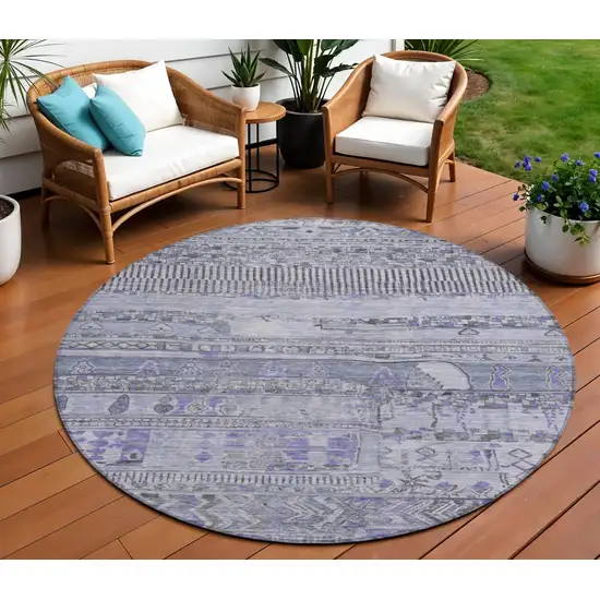 8' Blue And Lavender Round Striped Washable Indoor Outdoor Area Rug Photo 2