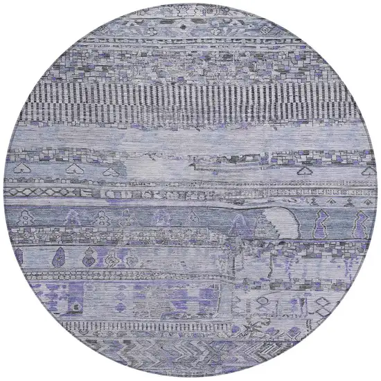 8' Blue And Lavender Round Striped Washable Indoor Outdoor Area Rug Photo 3