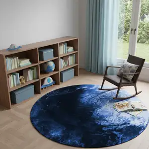 Photo of 5' Blue And Light Blue Earth Youthful Washable Round Rug