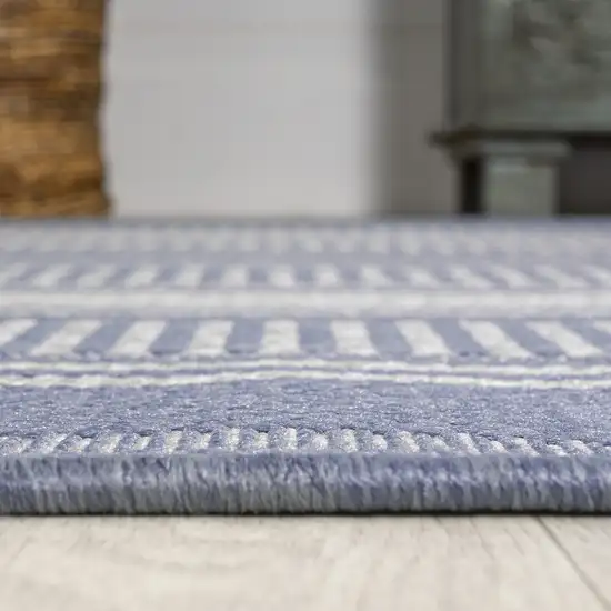 8' Blue And Light Gray Striped Indoor Outdoor Runner Rug Photo 7