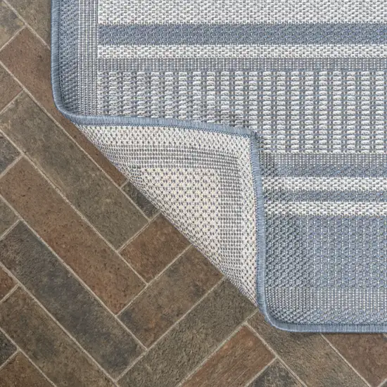 8' Blue And Light Gray Striped Indoor Outdoor Runner Rug Photo 6