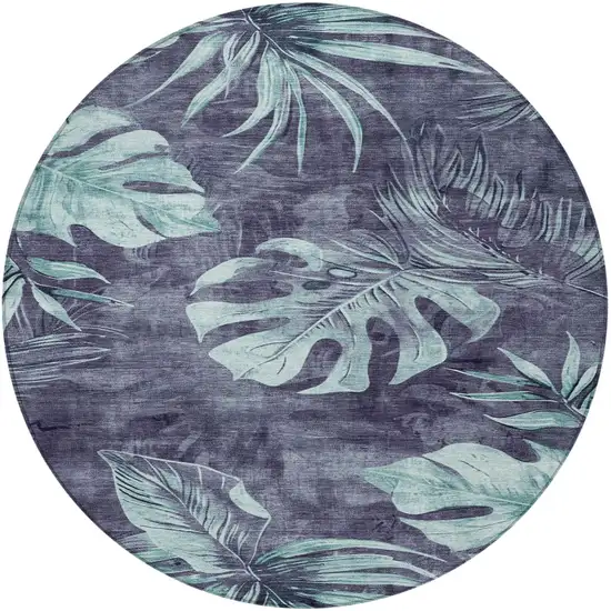8' Blue And Mint Green Round Floral Washable Indoor Outdoor Area Rug Photo 3