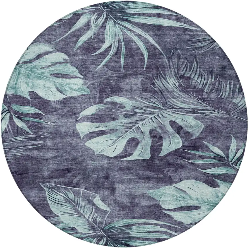 8' Blue And Mint Green Round Floral Washable Indoor Outdoor Area Rug Photo 3