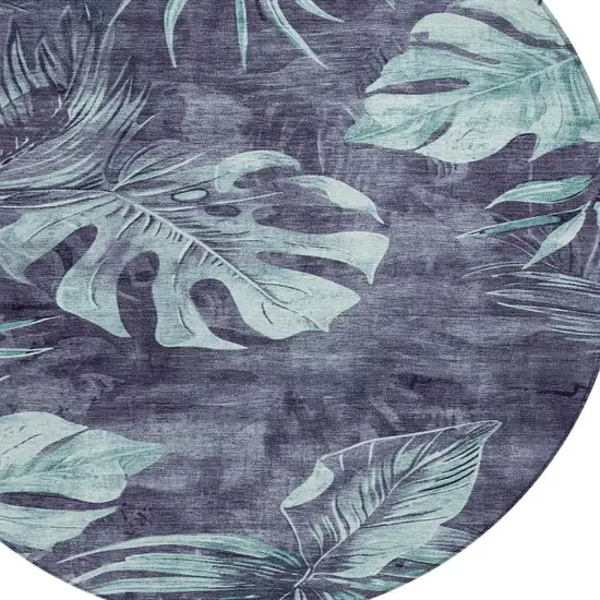 8' Blue And Mint Green Round Floral Washable Indoor Outdoor Area Rug Photo 8