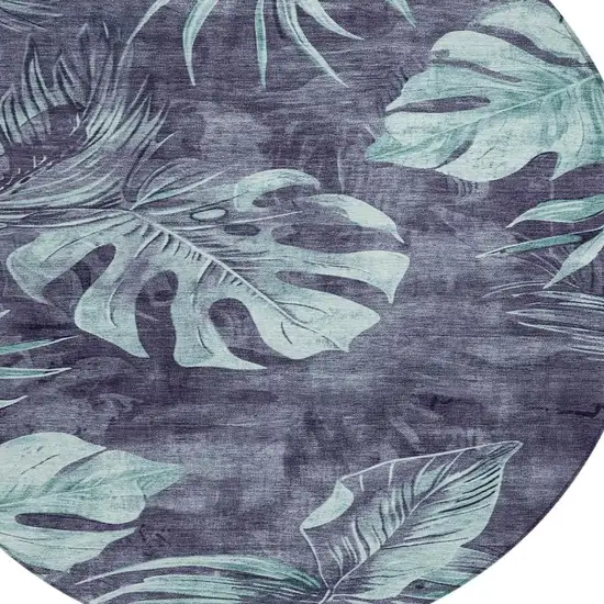8' Blue And Mint Green Round Floral Washable Indoor Outdoor Area Rug Photo 4