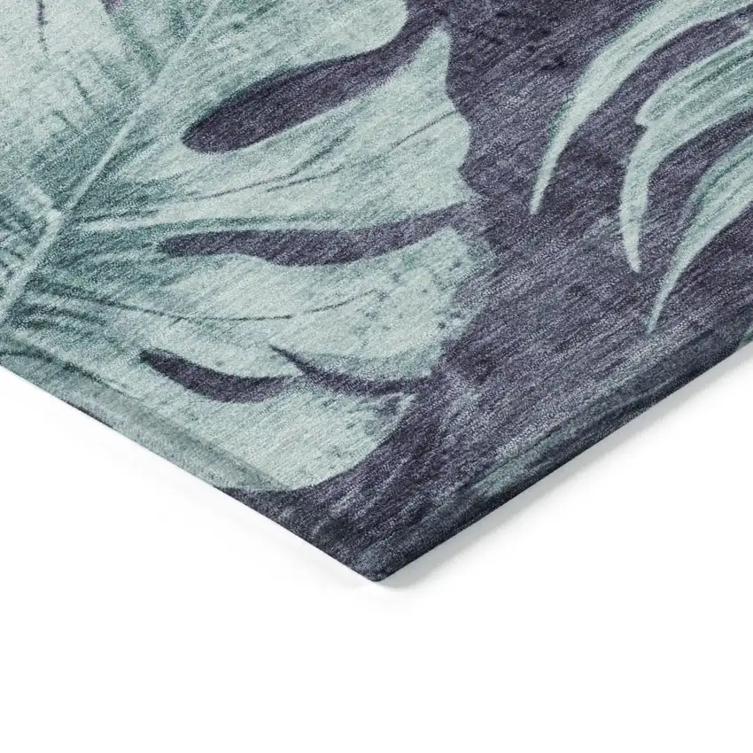 8' Blue And Mint Green Round Floral Washable Indoor Outdoor Area Rug Photo 7