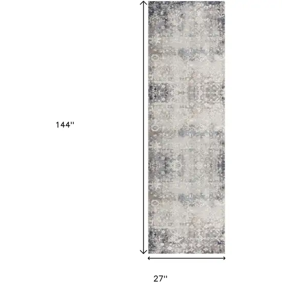 12' Blue And Navy Blue Abstract Runner Rug Photo 3