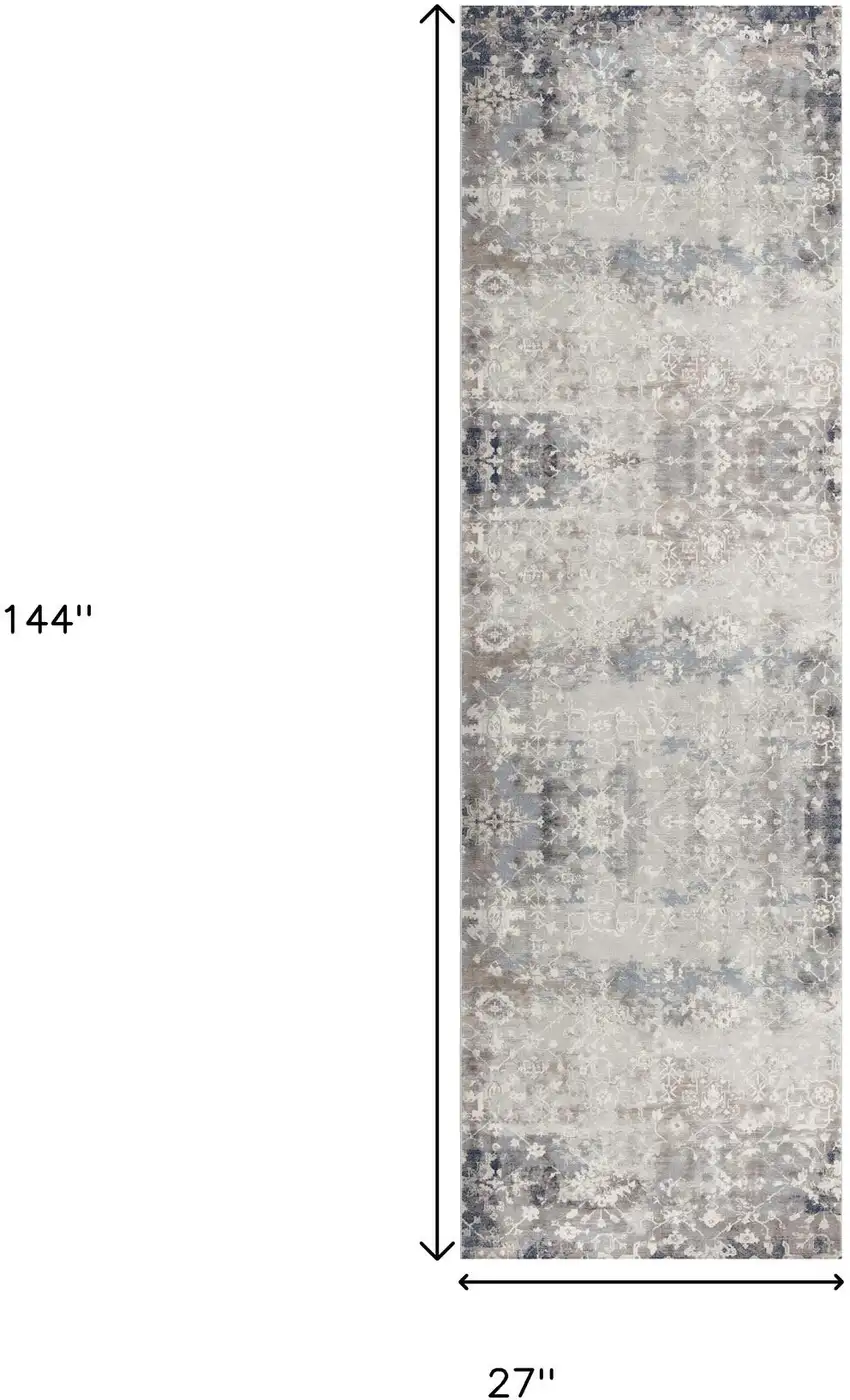 12' Blue And Navy Blue Abstract Runner Rug Photo 3