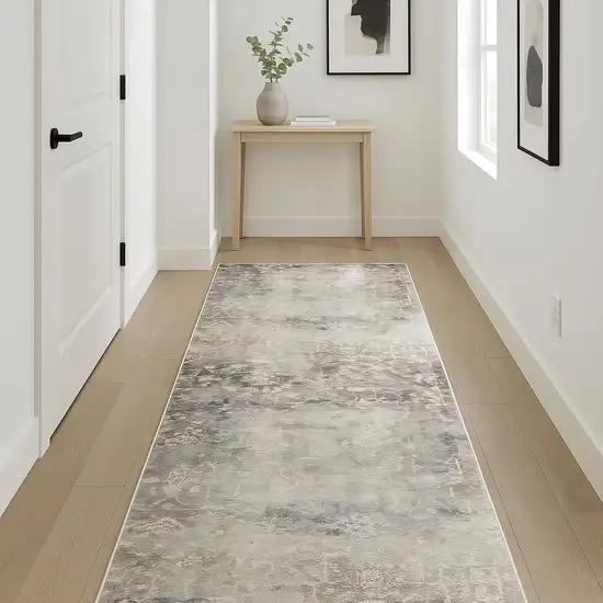 12' Blue And Navy Blue Abstract Runner Rug Photo 1