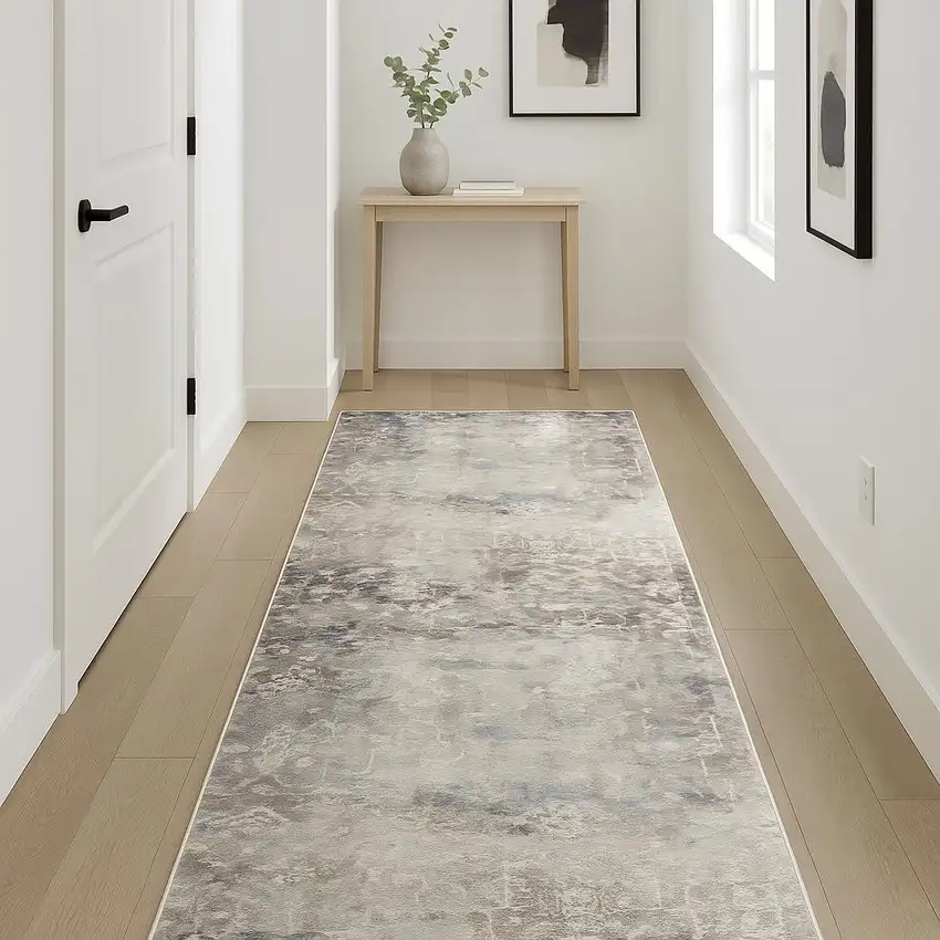 12' Blue And Navy Blue Abstract Runner Rug Photo 1