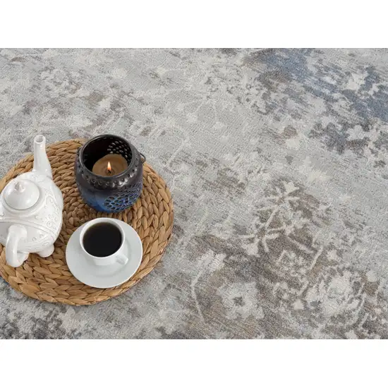 12' Blue And Navy Blue Abstract Runner Rug Photo 5